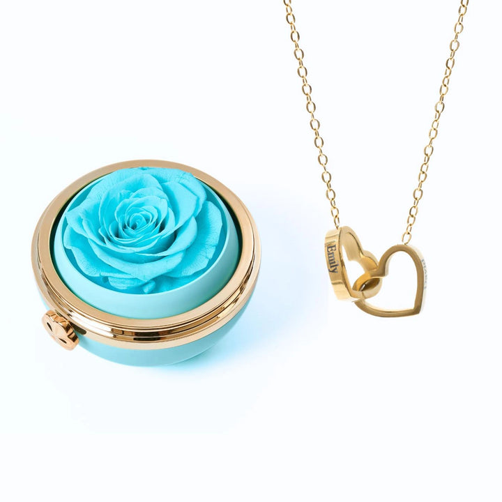 Cofre "Amor Eterno" Rosa Real Preservada + Collar Personalizado