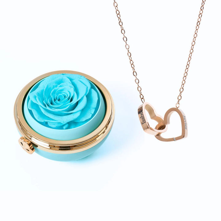 Cofre "Amor Eterno" Rosa Real Preservada + Collar Personalizado