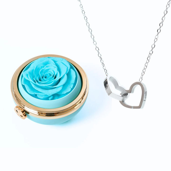 Cofre "Amor Eterno" Rosa Real Preservada + Collar Personalizado