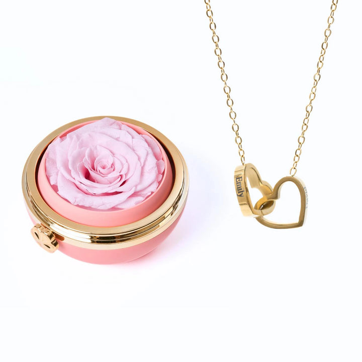 Cofre "Amor Eterno" Rosa Real Preservada + Collar Personalizado