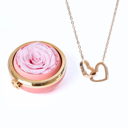 Cofre "Amor Eterno" Rosa Real Preservada + Collar Personalizado