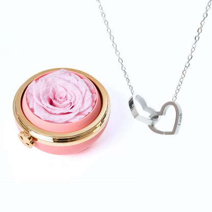 Cofre "Amor Eterno" Rosa Real Preservada + Collar Personalizado