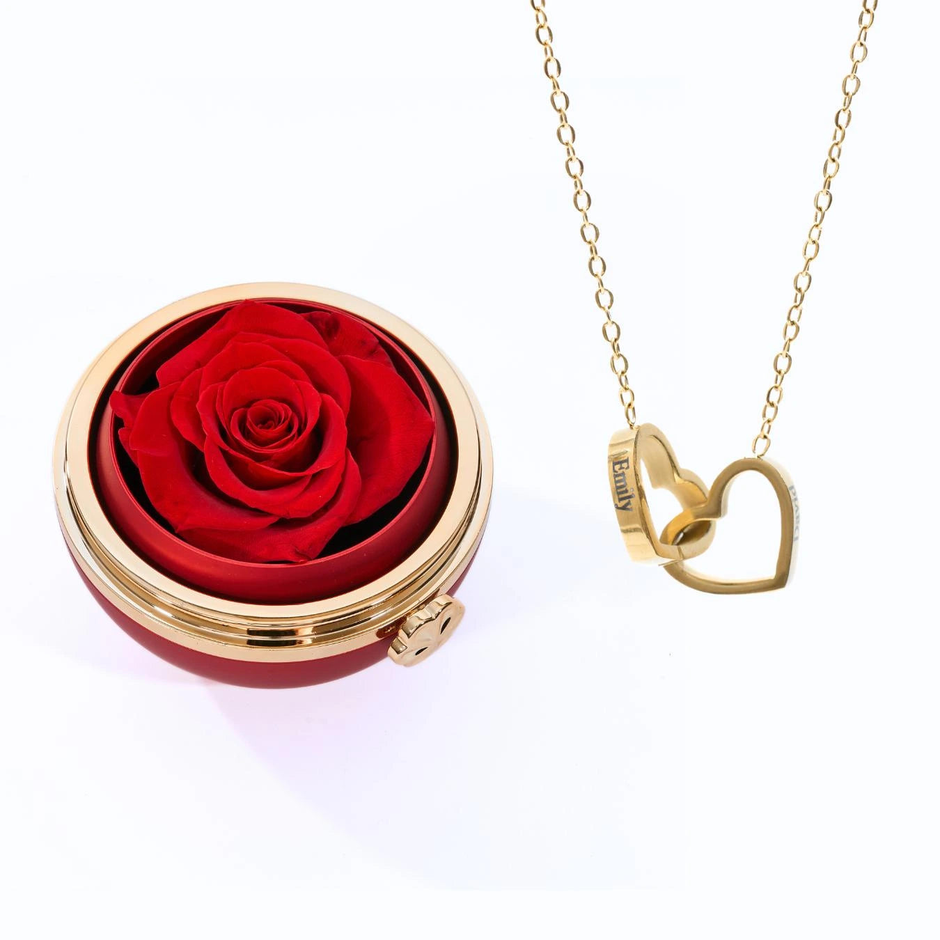 Cofre "Amor Eterno" Rosa Real Preservada + Collar Personalizado