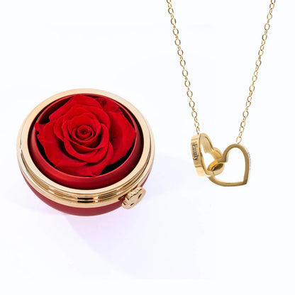 Cofre "Amor Eterno" Rosa Real Preservada + Collar Personalizado