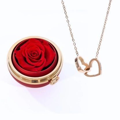 Cofre "Amor Eterno" Rosa Real Preservada + Collar Personalizado