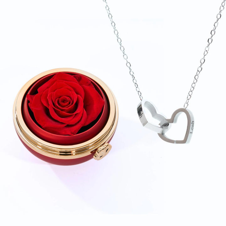Cofre "Amor Eterno" Rosa Real Preservada + Collar Personalizado
