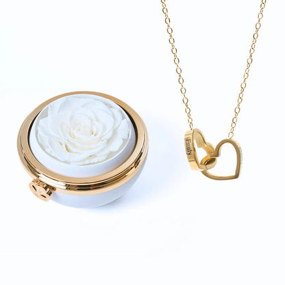 Cofre "Amor Eterno" Rosa Real Preservada + Collar Personalizado