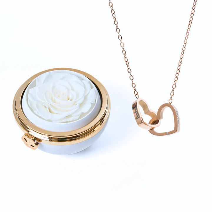 Cofre "Amor Eterno" Rosa Real Preservada + Collar Personalizado