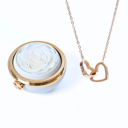 Cofre "Amor Eterno" Rosa Real Preservada + Collar Personalizado