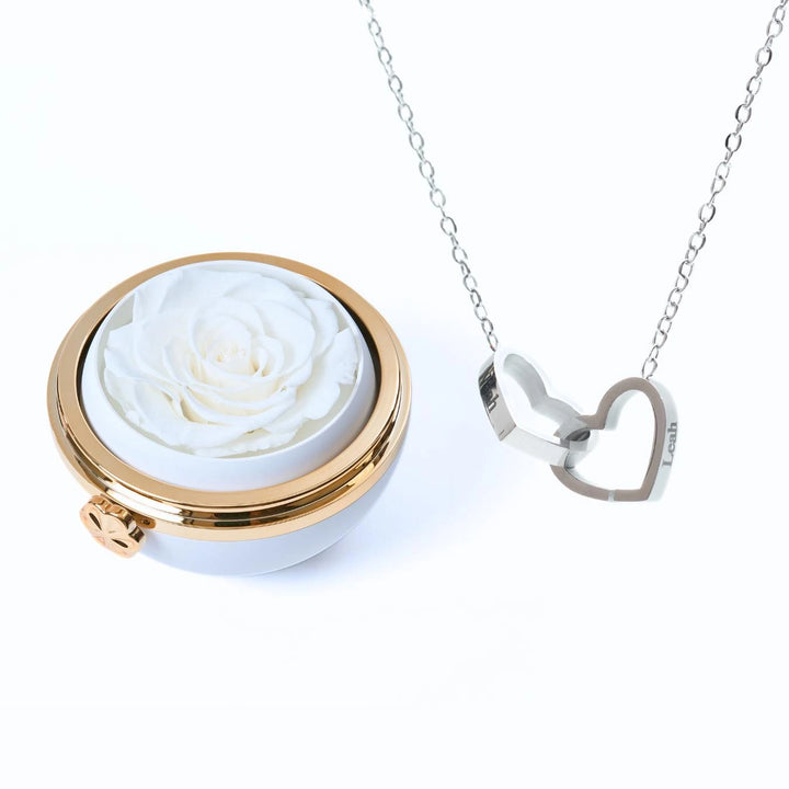 Cofre "Amor Eterno" Rosa Real Preservada + Collar Personalizado