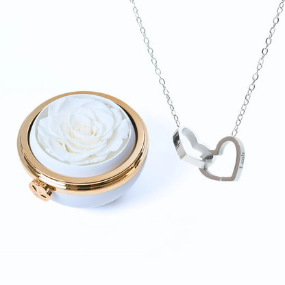 Cofre "Amor Eterno" Rosa Real Preservada + Collar Personalizado